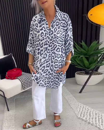 Isobel™ Elegant Leopard Printed Collar Blouse