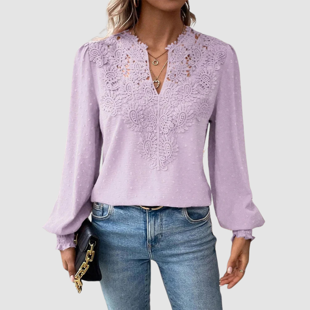 Sondra™ Luxury Lace Blouse with V-Neck