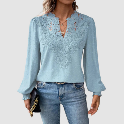 Sondra™ Luxury Lace Blouse with V-Neck